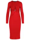Versace Twisted Safety-pin Long-sleeve Jersey Midi Dress In Red