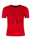 Versace Safety Pin Gathered Short-sleeved Top In Red