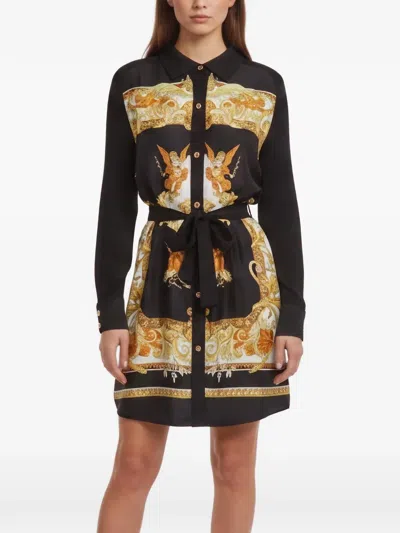 Pre-owned Versace Medusa Renaissance Print Rib-knit Dress In Black