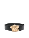 Versace La Medusa Leather Belt Man Belt Black Size 39.5 Calfskin In Negro