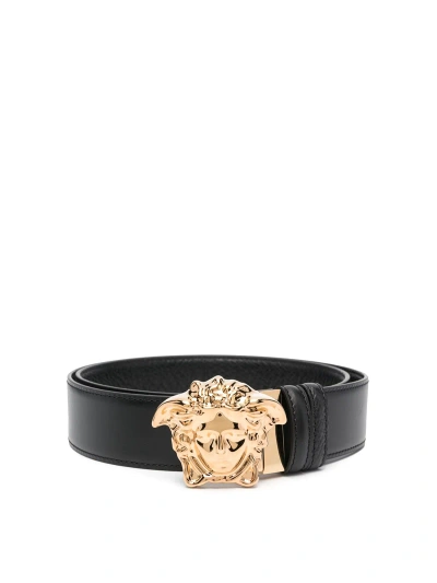 Versace Medusa Reversible Leather Belt In Negro