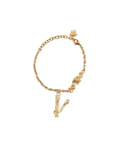 Pre-owned Versace Medusa Rhinestone Bracelet In Gold