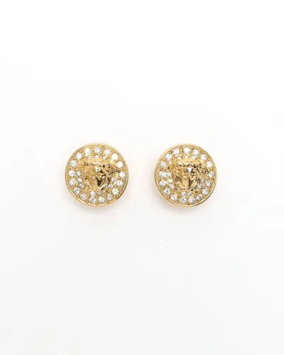 Versace Medusa Rhinestone Clip-on Earrings In Gold