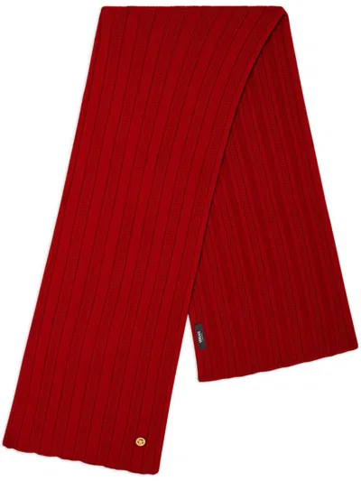 Versace Medusa Ribbed-knit Scarf In Red