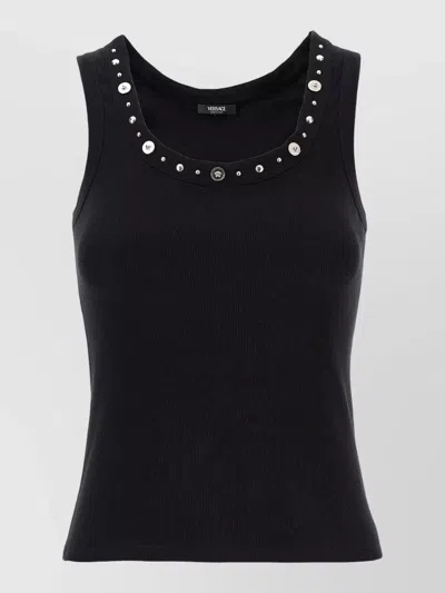 Versace Medusa Ribbed Tank Top Round Neckline In Black
