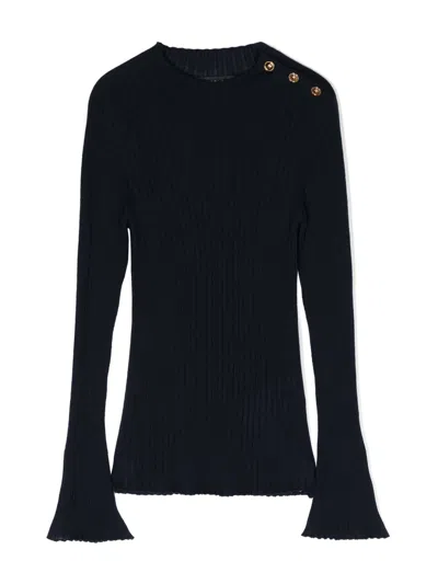 Versace Kids' Gerippter Schurwollpullover Mit Medusa In Blau