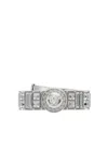 Versace Gianni Ribbon Crystal Cuff Ring In Silver