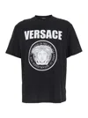 Versace Black Crewneck T-shirt With Maxi Logo Print On The Front In Black