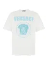 Versace White Crewneck T-shirt With Maxi Logo Print On The Front In Cotton Man