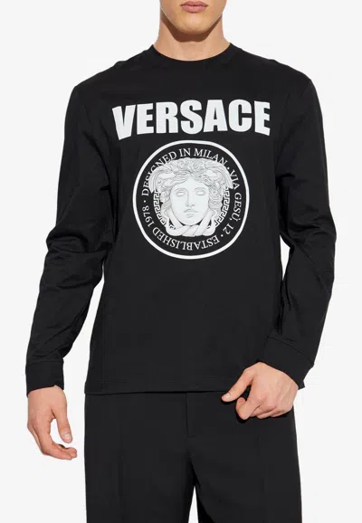 Versace Medusa Rock Print Long-sleeved T-shirt In Black