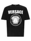 Versace Black Crewneck T-shirt With Maxi Logo Print On The Front In Black