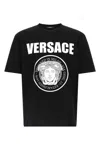 Versace Black Crewneck T-shirt With Maxi Logo Print On The Front In Multi