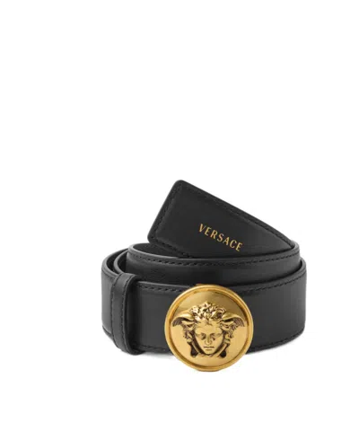 Versace Medusa Round-buckle Belt In Black
