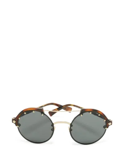 Pre-owned Versace Medusa Round-frame Sunglasses In Brown