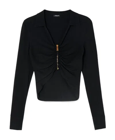 Versace Medusa Ruched Cropped Shirt In Black