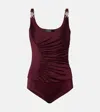 Versace Viscose-jersey Draped Bodysuit In Burgundy