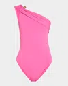 Versace Medusa Safety Pin Asymmetric One-piece Swimsuit In Pink