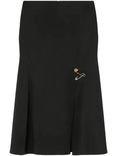 Versace Medusa Safety Pin-detail Midi Skirt In Black