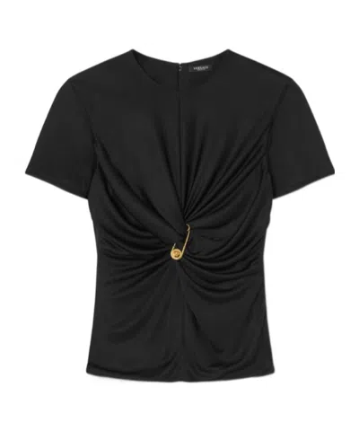 VERSACE VERSACE MEDUSA SAFETY PIN DETAILED DRAPED TOP
