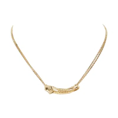 Pre-owned Versace Medusa Safety Pin Pendant Gold Tone Nickel Short Necklace Choker In Multi