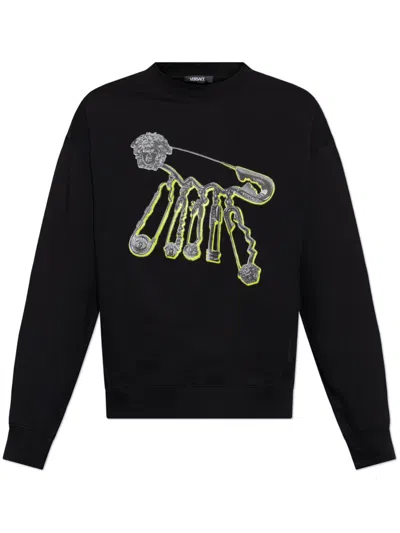 Versace Medusa Safety Pin-print Sweatshirt In Black