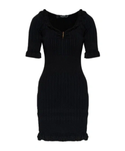 Versace Medusa Safety Pin Ribbed-knit Mini Dress In White
