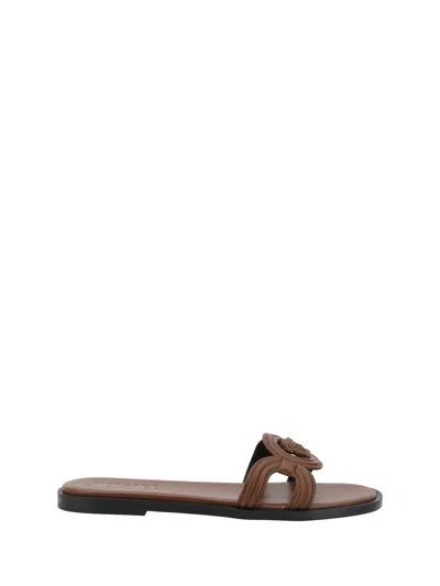Versace Medusa Sandals In Brown