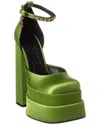 Versace Medusa Head Charm Satin Platform Pumps In Green