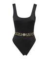 Versace Black One-piece Swimsuit With Greca And Medusa Band In Black