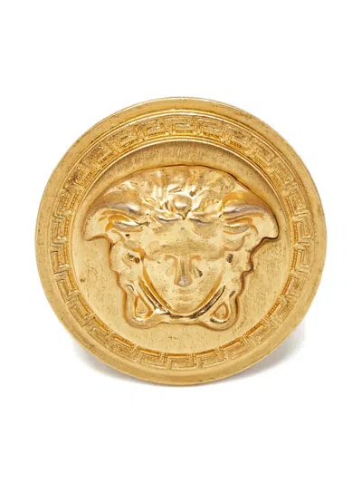 Pre-owned Versace Medusa Sculpted Ring In Gold