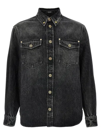 Versace Button-up Denim Jacket In Black