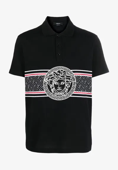 Versace Medusa Short-sleeved Polo T-shirt In Black