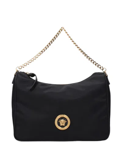 Versace Fabric Shoulder Bag In Black