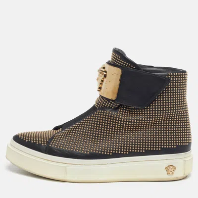 Pre-owned Versace Medusa Size 36 Black Leather Studded High Top Sneakers