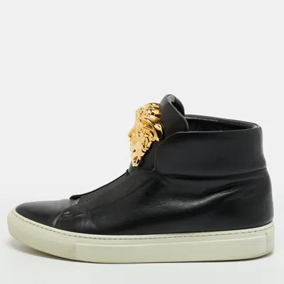 Pre-owned Versace Medusa Size 37 Black Leather High Top Sneakers