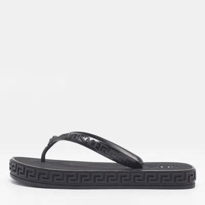 Pre-owned Versace Medusa Size 38 Black Rubber Thong Sandals