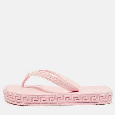 Pre-owned Versace Medusa Size 38 Pink Rubber Medusa Thong Sandals