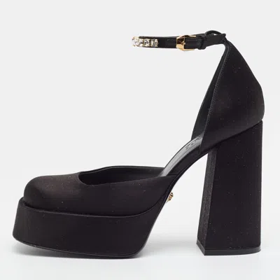 Pre-owned Versace Medusa Size 38.5 Black Satin Platform Pumps