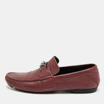 Pre-owned Versace Medusa Size 40 Burgundy Leather Loafers