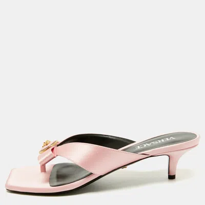 Pre-owned Versace Medusa Size 40 Pink Satin Bow Thong Slide Sandals