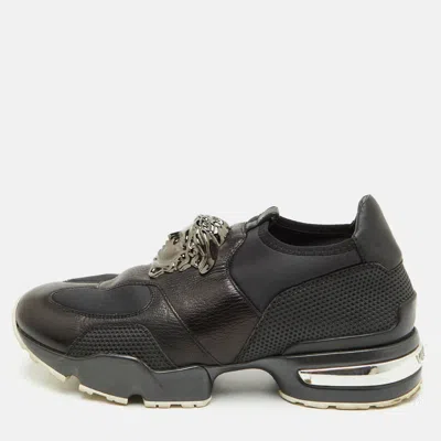 Pre-owned Versace Medusa Size 41 Black Leather And Neoprene Slip On Sneakers