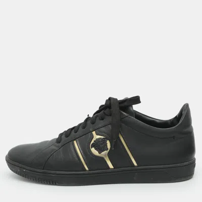 Pre-owned Versace Medusa Size 42 Black Leather Low Top Sneakers