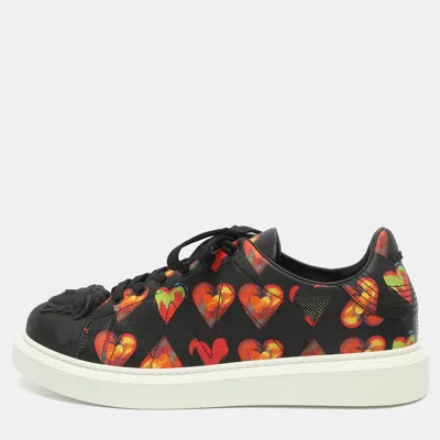 Pre-owned Versace Medusa Size 43 Multicolor Heart Printed Leather Low Top Sneakers