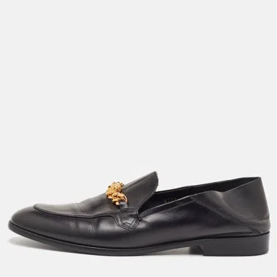 Pre-owned Versace Medusa Size 44 Black Leather Slip On Loafers