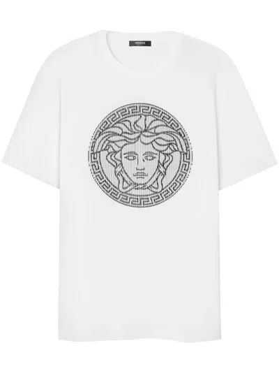 Versace Medusa Sliced Cotton T-shirt In White