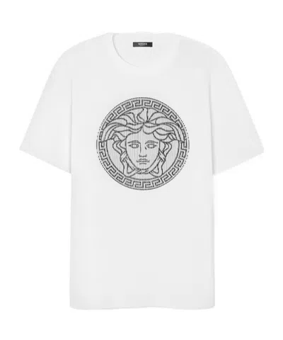 Versace Medusa Sliced Cotton T-shirt In White