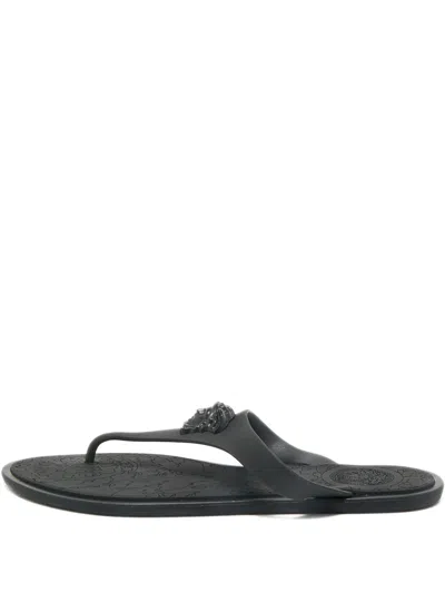 Pre-owned Versace Medusa Slides In Black