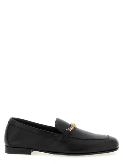 Versace Logo-embellished Leather Loafers In Black