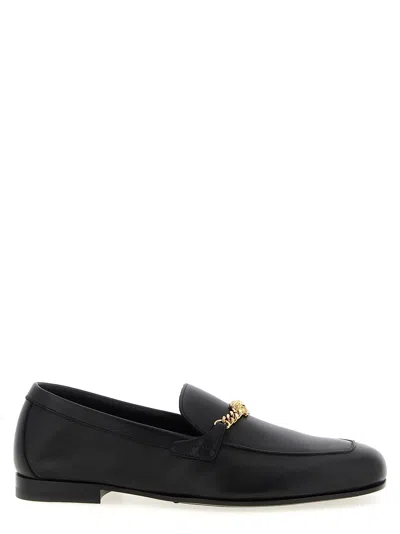 Versace Logo-embellished Leather Loafers In Black