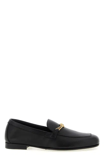 Versace Medusa Chain Leather Loafers In Nero-oro
